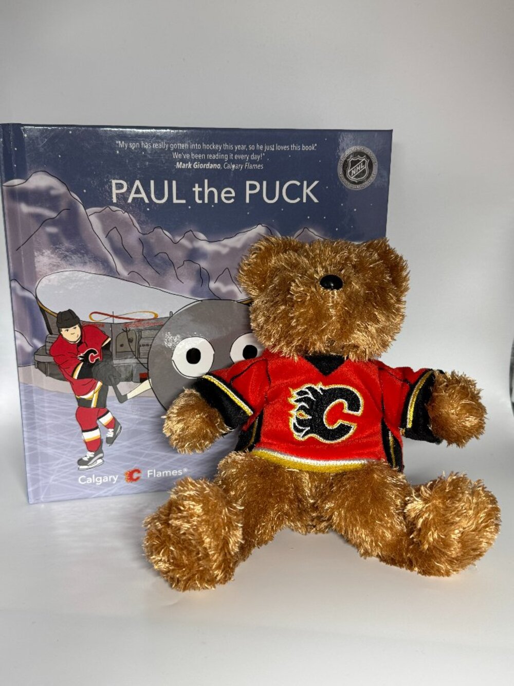 Calgary Flames Lot NHL Forever Collectible 8" Plush Bear + Paul the Puck Book